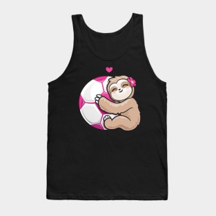 Girls Soccer Adorable Sloth Loves Pink Ball Tank Top